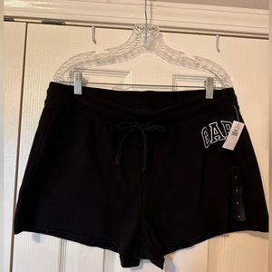 Black sweat shorts with tie waist